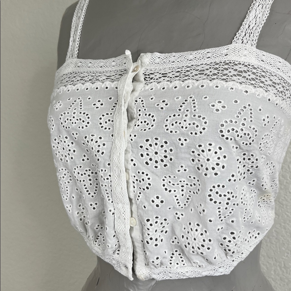 loveshackfancy Eyelet Button Front Crop Tank White - image 2
